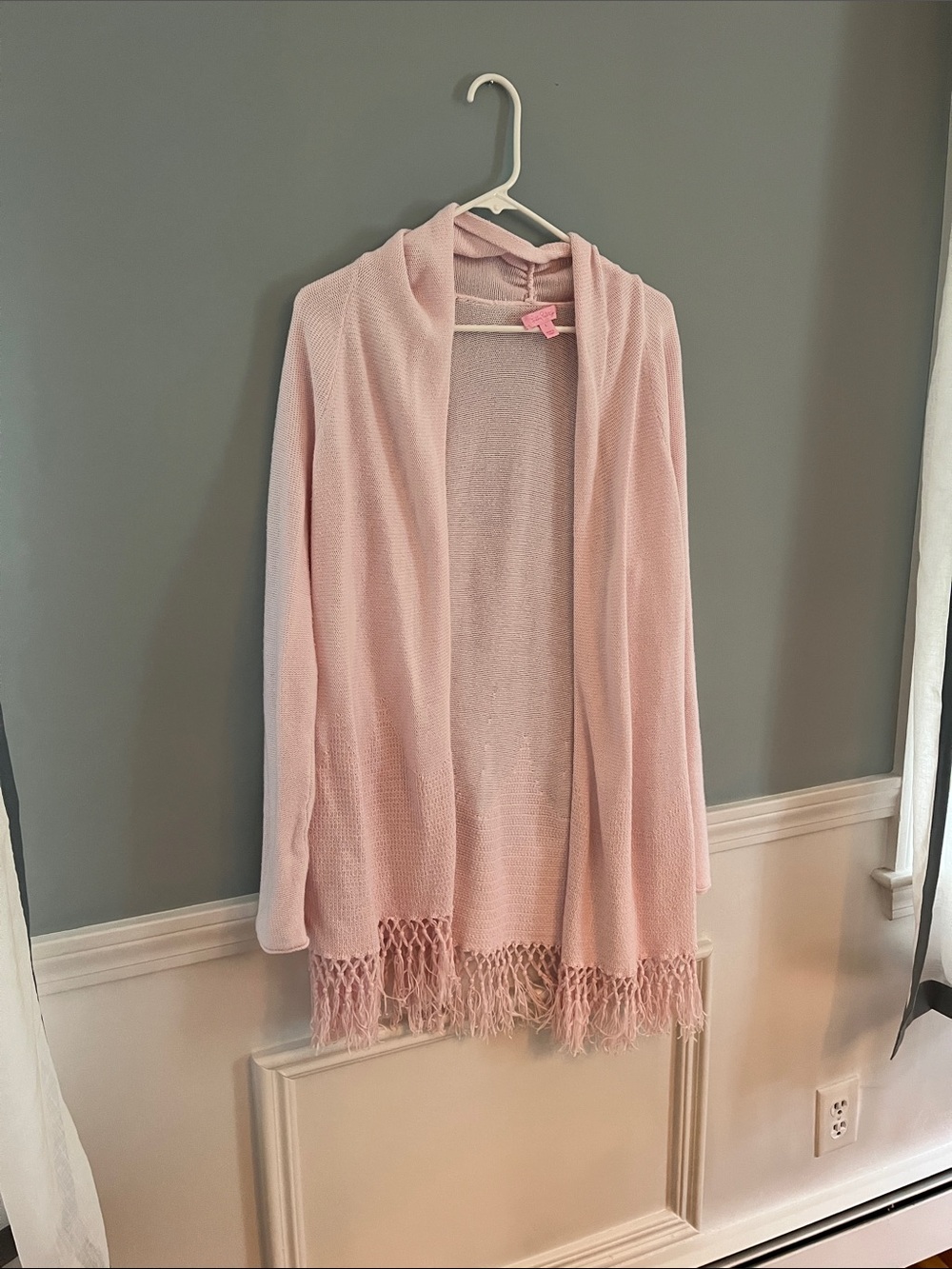 Lilly Pulitzer Soft Open-Front long Pink Fringe Knit Sweater Cardigan